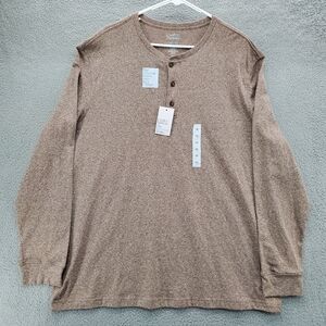 Croft & Barrow Extra Soft Henley Shirt Mens XXL Long Sleeve Heathered Brown NWT